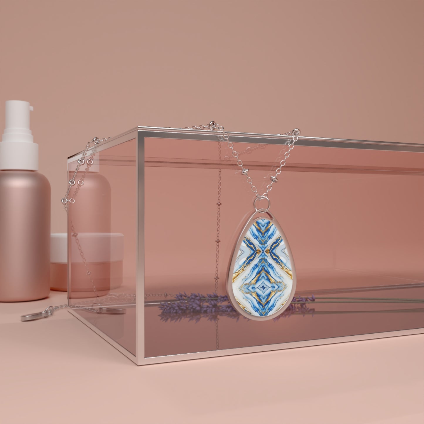 Trippy Blue White Gold psychedelic charm Oval Pendant- Timeless Elegance and Mesmerising Design Necklace | Neckpiece