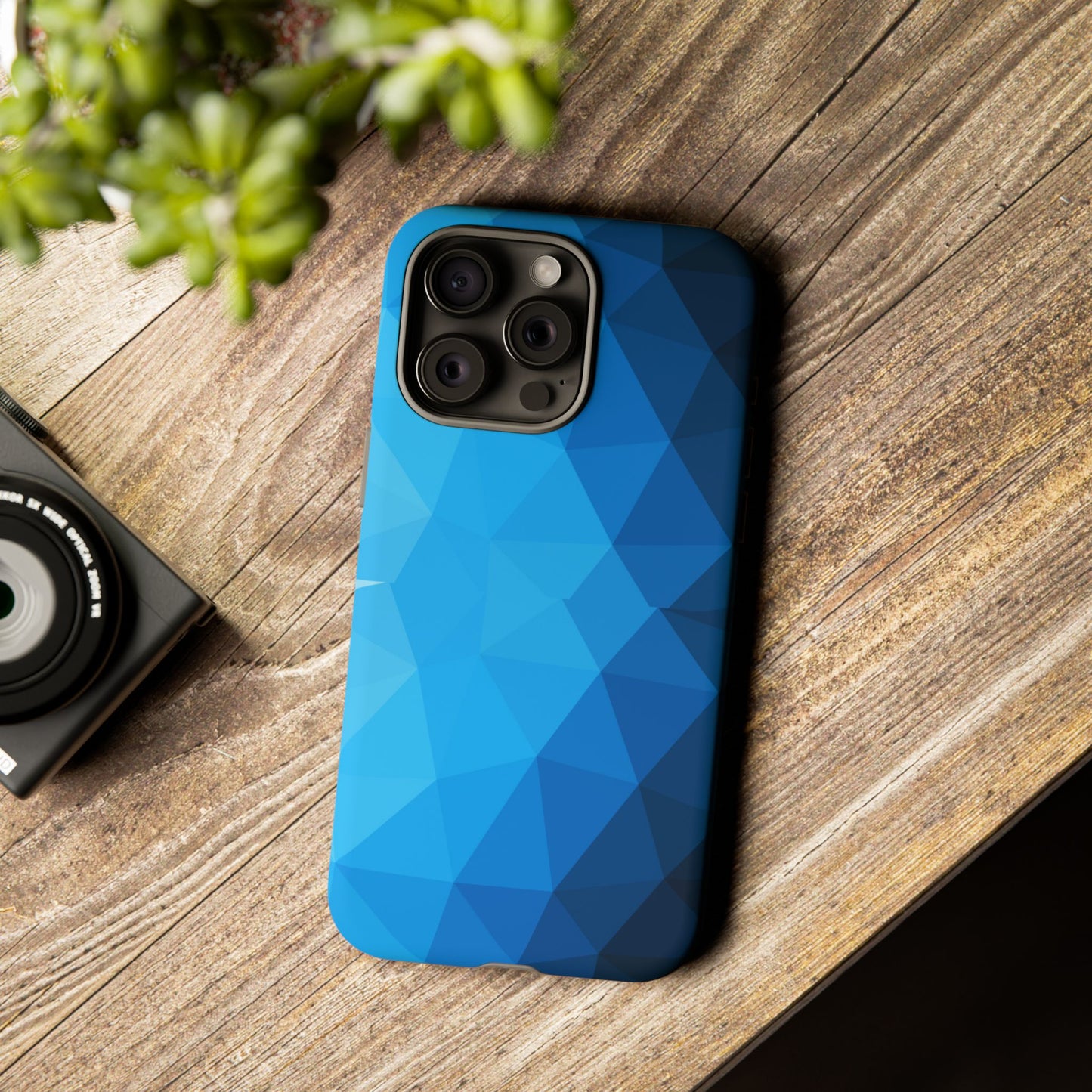 Geometric Blue Protective Phone Case, Cool Phone cover, Dual Layer Case, Open Ports for Connectivity, Glossy, Matte, Attractive Blue Mobile Case