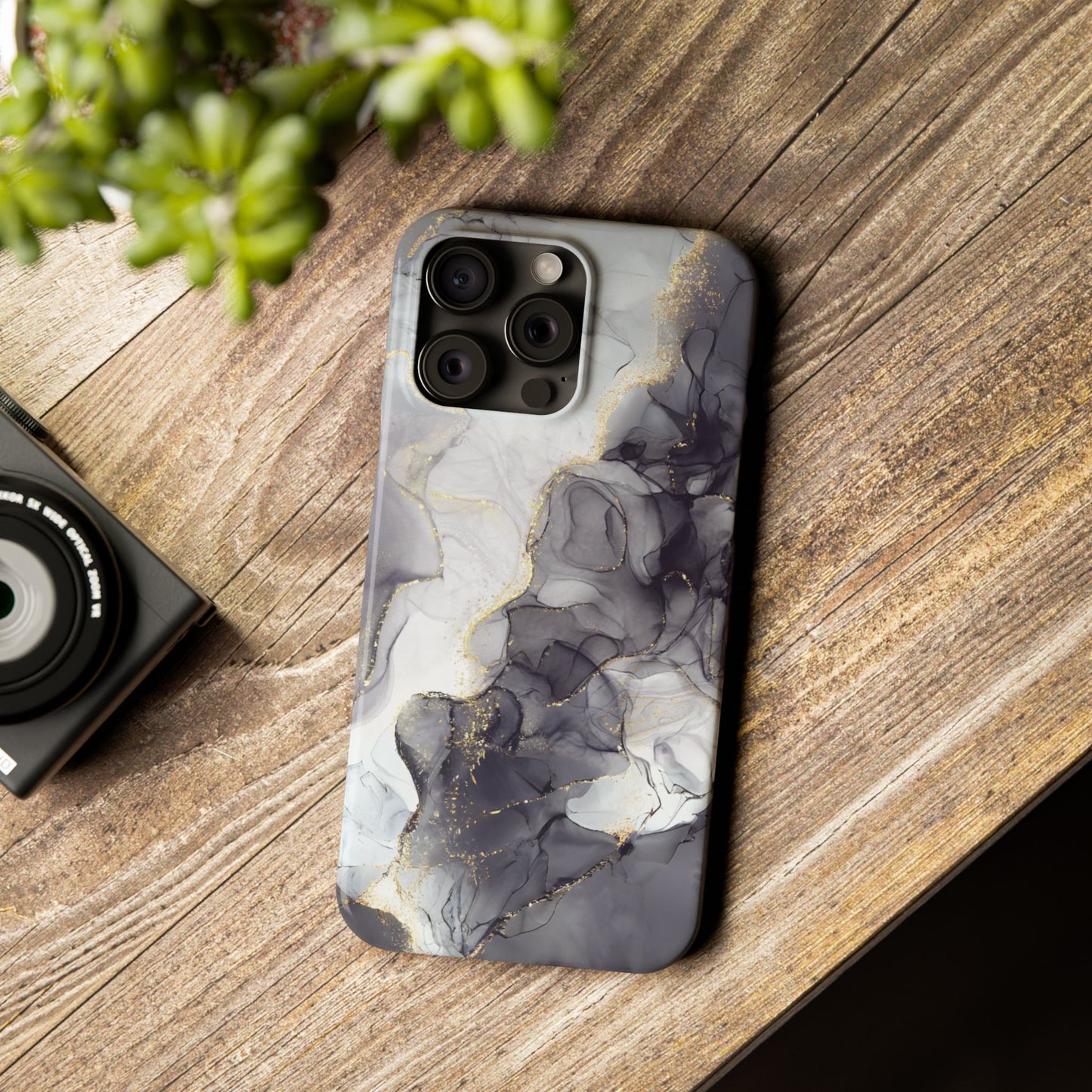 Slim Phone Cases, Black Marble Design