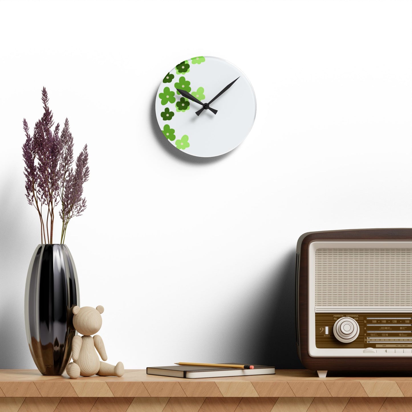 White and Green Acrylic Wall Clock