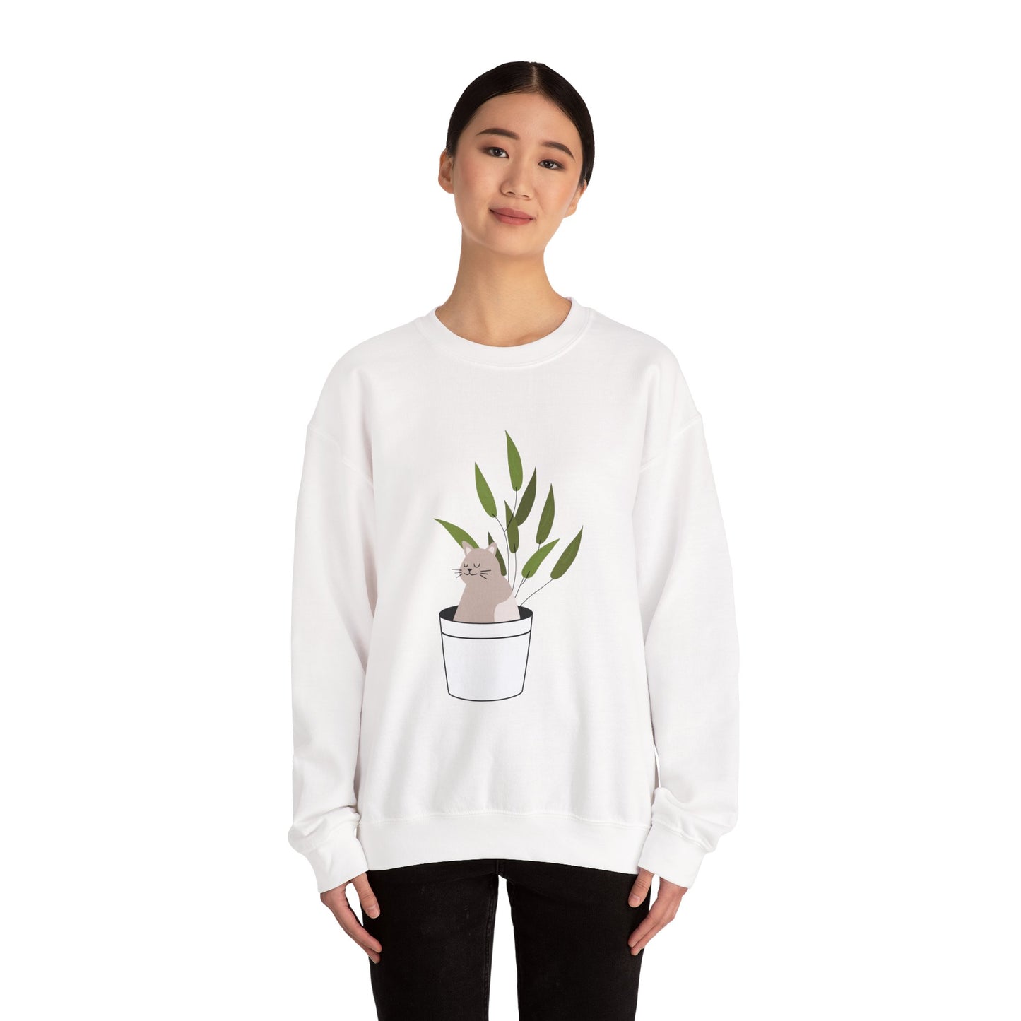 Unisex Heavy Blend™ Crewneck Sweatshirt - Cute cat inspired, Peace and love subliminals, Attract love and peace | Cozy Conscious Apparel