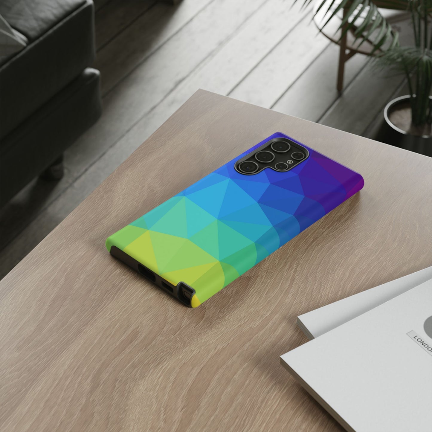 Geometric Gradient Tough Phone Case — Blue Green Polygon Design