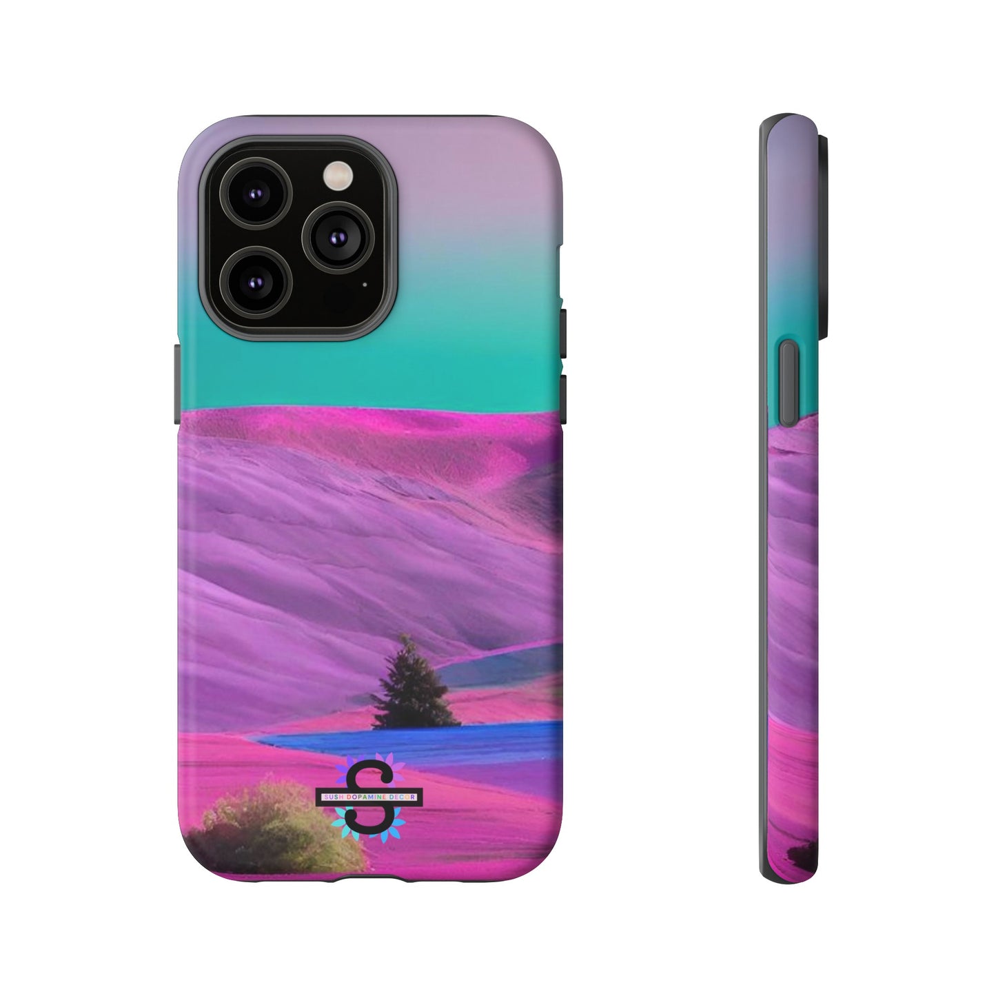 Tough Phone Case - pink purple green blue landscape