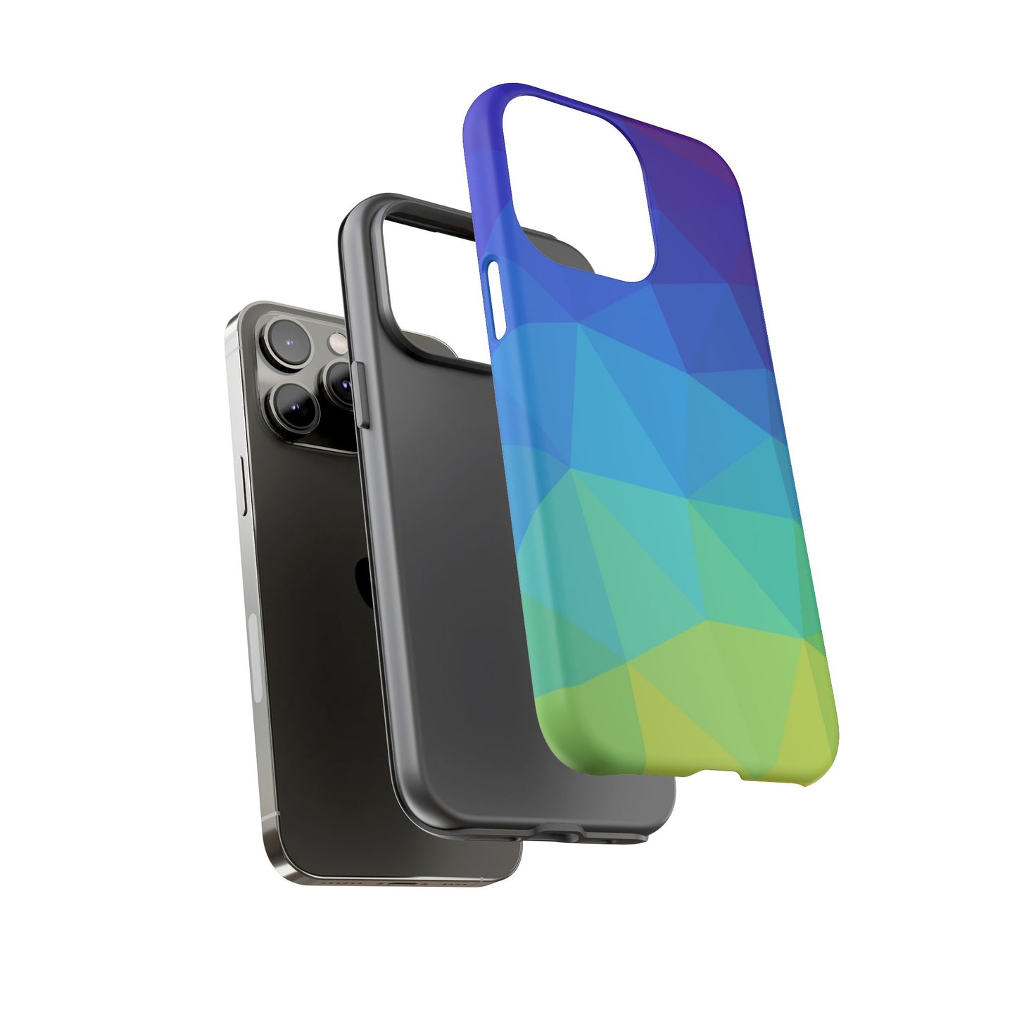 Geometric Gradient Tough Phone Case — Blue Green Polygon Design
