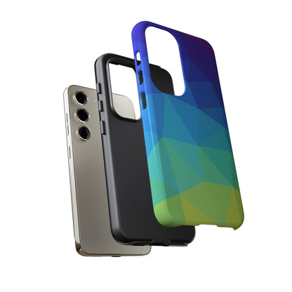 Geometric Gradient Tough Phone Case — Blue Green Polygon Design