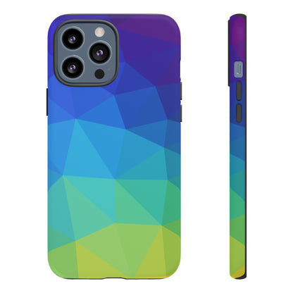 Geometric Gradient Tough Phone Case — Blue Green Polygon Design