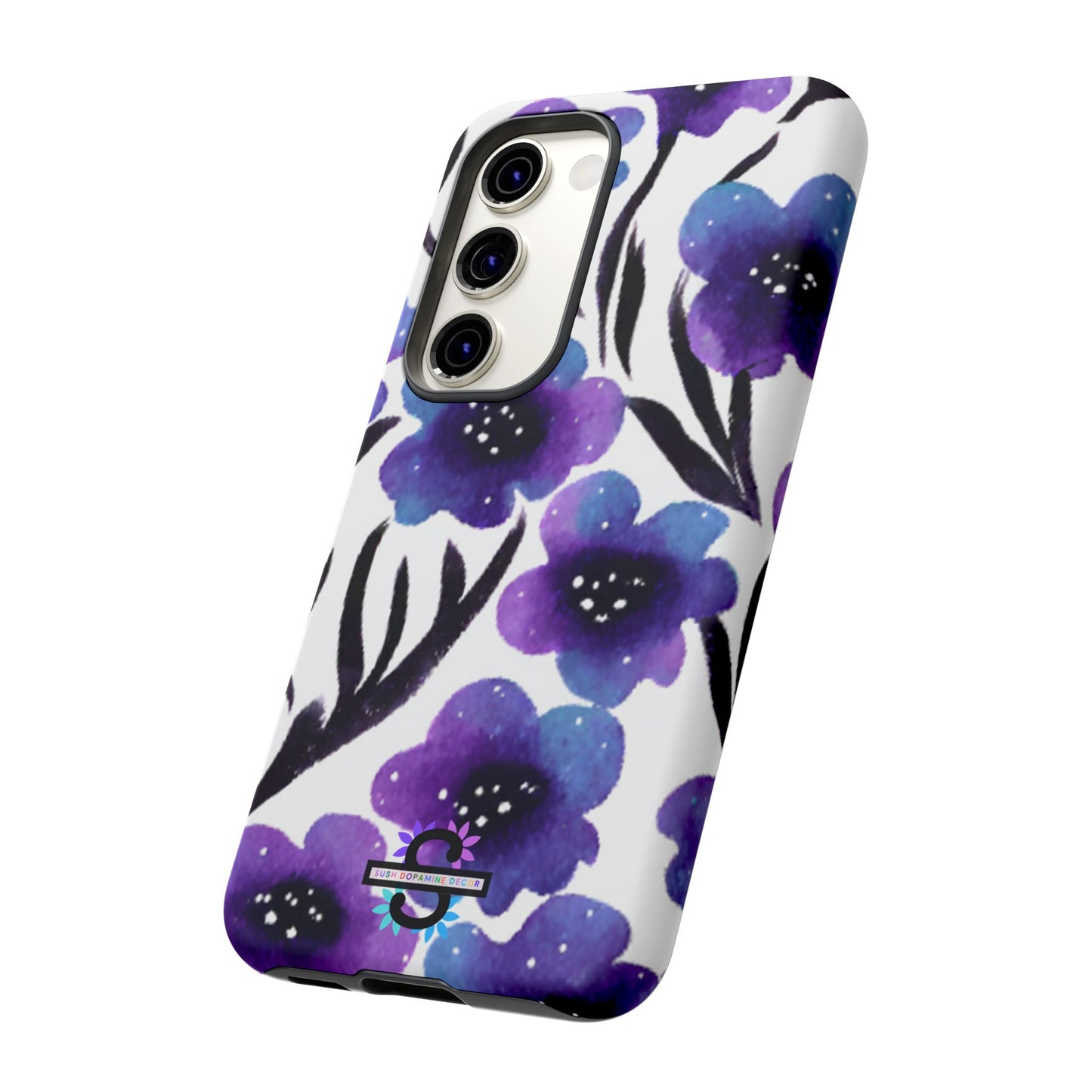 Purple Watercolor Floral Tough Case — Protective Galaxy Flower Phone Cover
