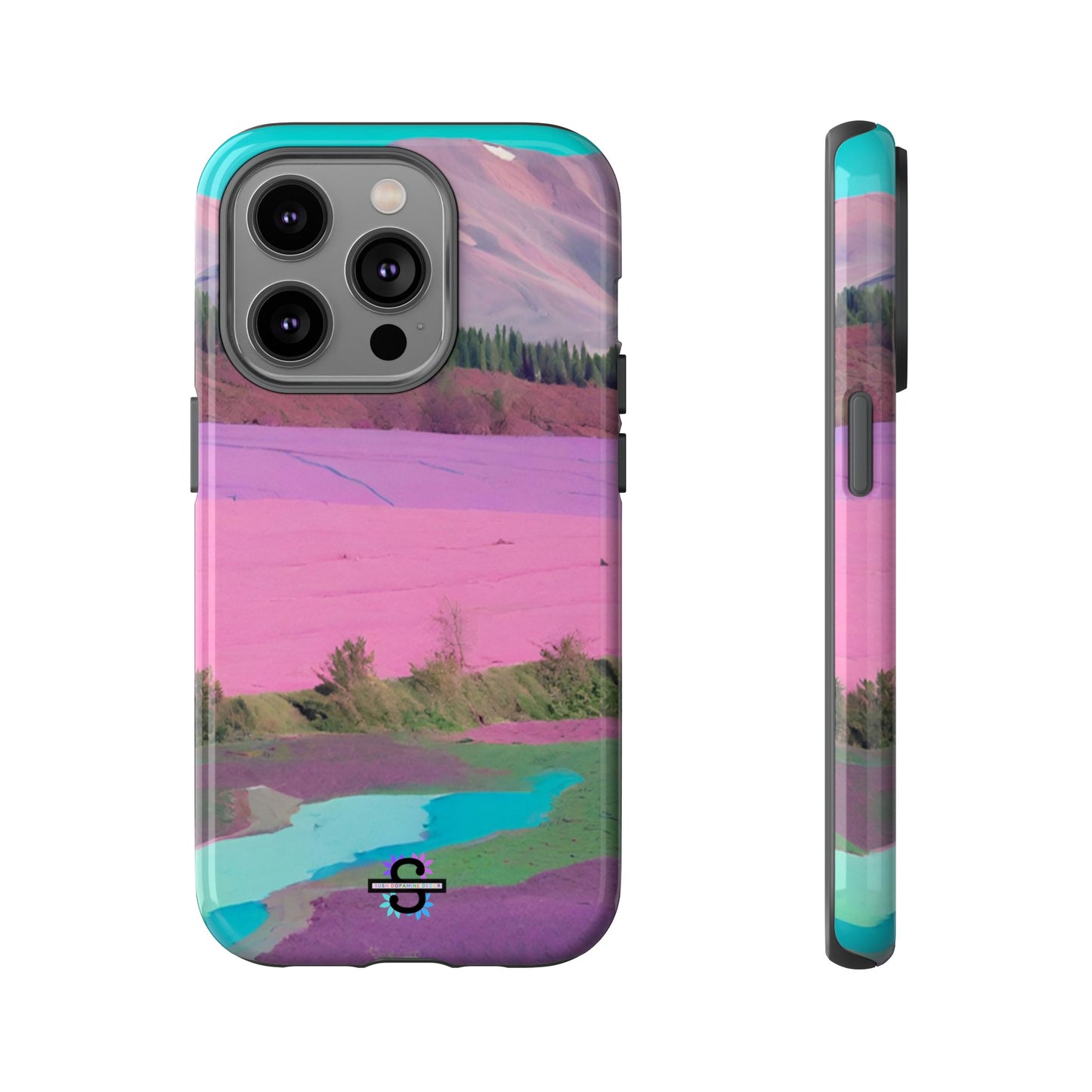 Hard Phone Case, Pink Landscape Design, Dual layer case for Extra Durability and Protection, Glossy or Matte Finish,