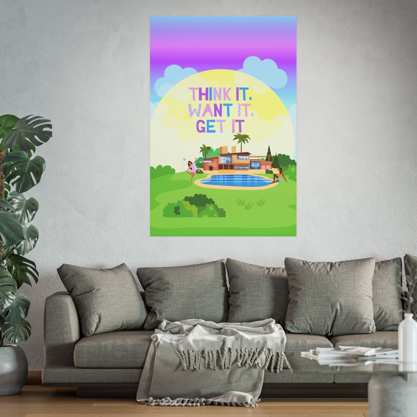 Prosperity Manifestation Posters, Mansion with a Pool Wall Poster for Manifestation