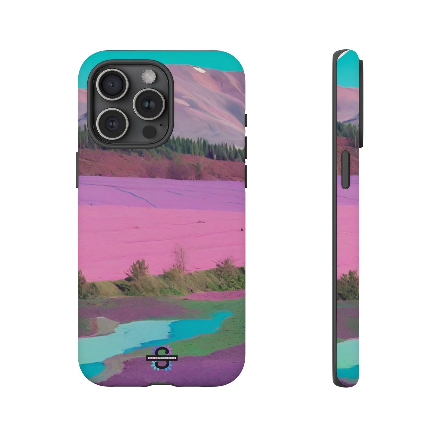 Hard Phone Case, Pink Landscape Design, Dual layer case for Extra Durability and Protection, Glossy or Matte Finish,