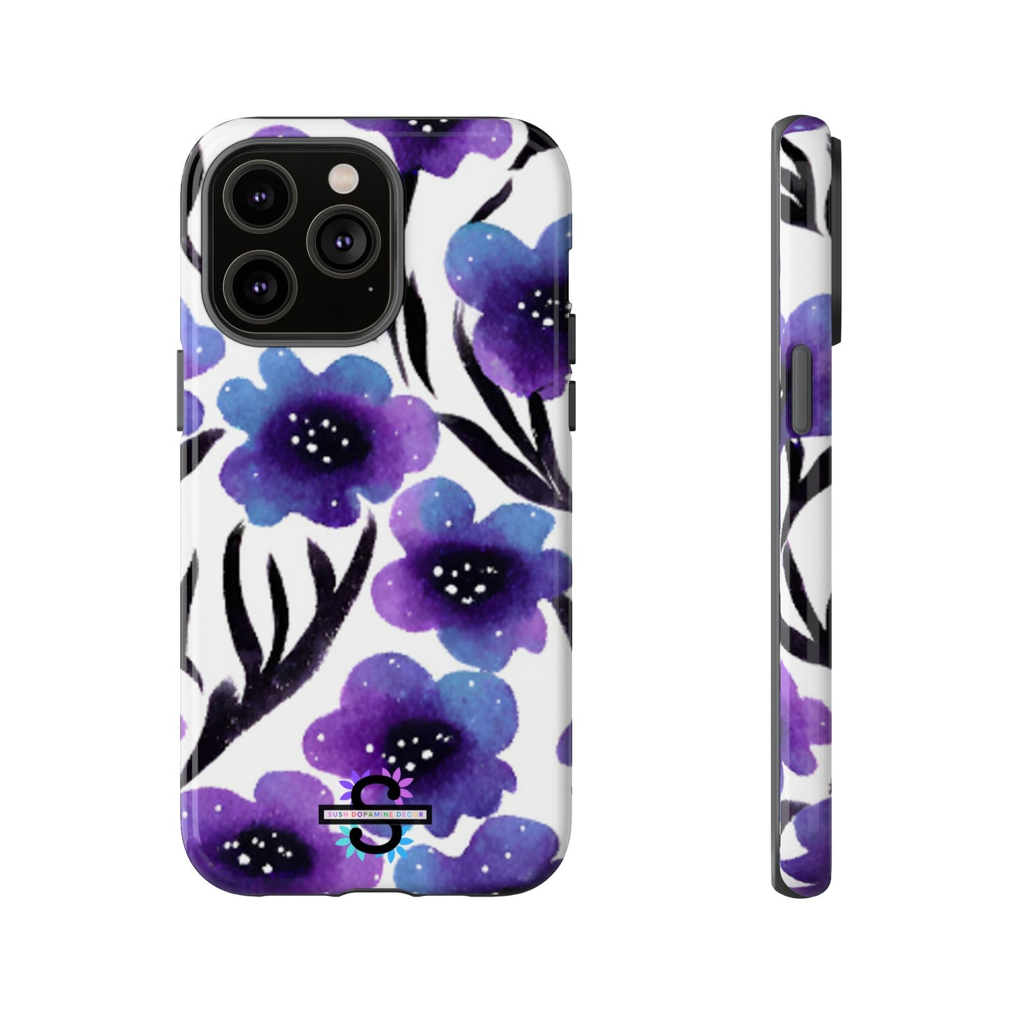 Purple Watercolor Floral Tough Case — Protective Galaxy Flower Phone Cover