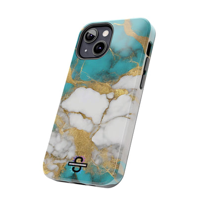 Turqoise Drop Print White Gold Tough Phone Case