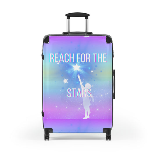 Suitcase with motivational quote "Reach for the stars"