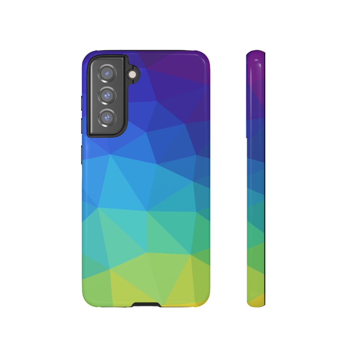 Geometric Gradient Tough Phone Case — Blue Green Polygon Design