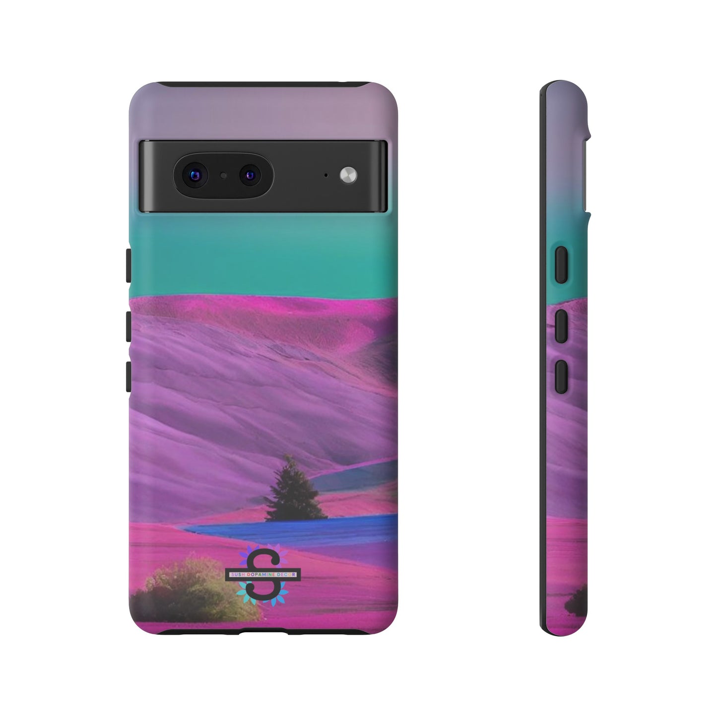 Tough Phone Case - pink purple green blue landscape