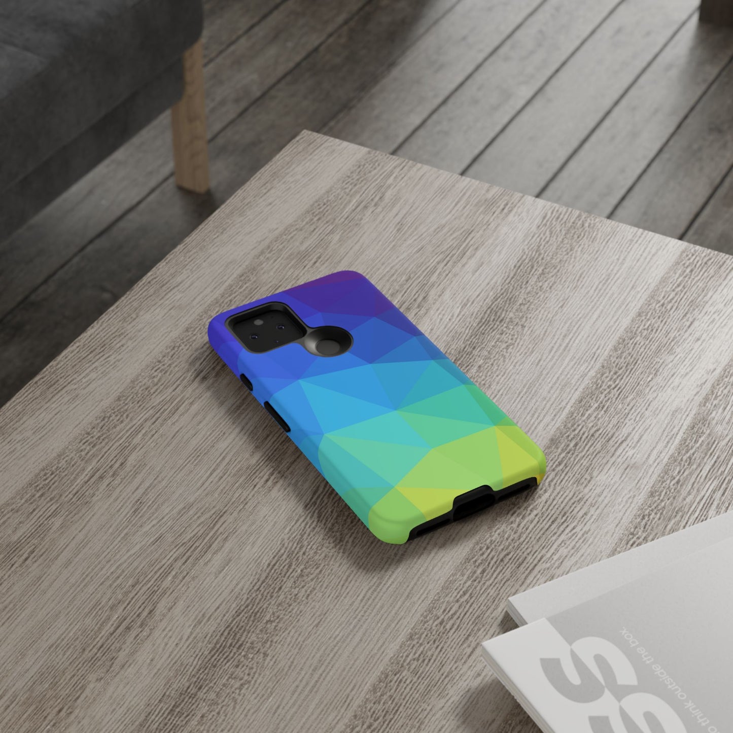 Geometric Gradient Tough Phone Case — Blue Green Polygon Design