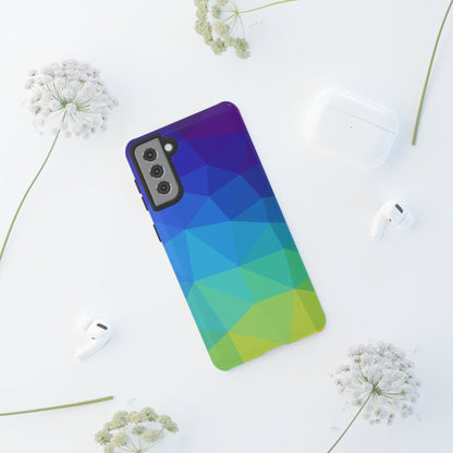 Geometric Gradient Tough Phone Case — Blue Green Polygon Design
