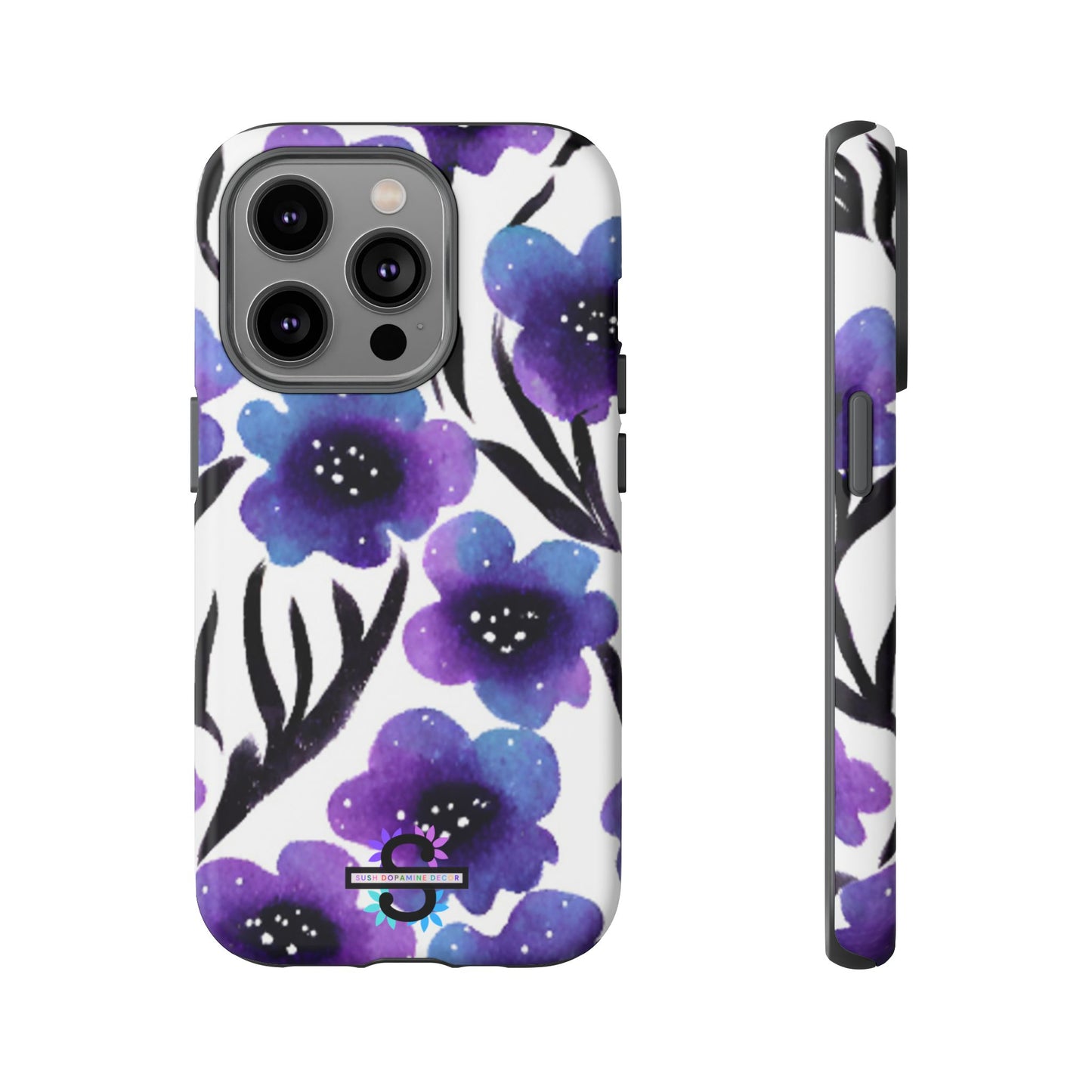Purple Watercolor Floral Tough Case — Protective Galaxy Flower Phone Cover