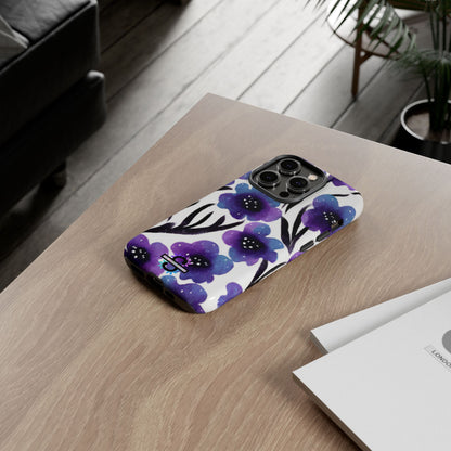 Purple Watercolor Floral Tough Case — Protective Galaxy Flower Phone Cover