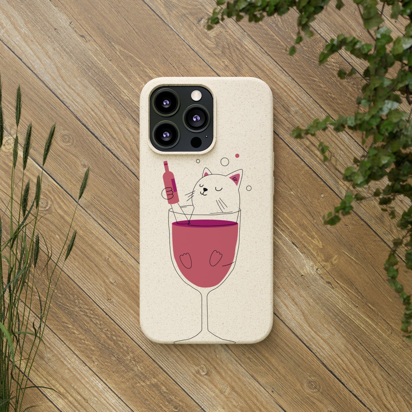 Chat dans un verre à vin - Mobile biodégradable écologique | Étui pour téléphone