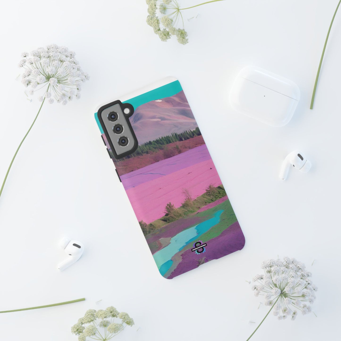 Hard Phone Case, Pink Landscape Design, Dual layer case for Extra Durability and Protection, Glossy or Matte Finish,