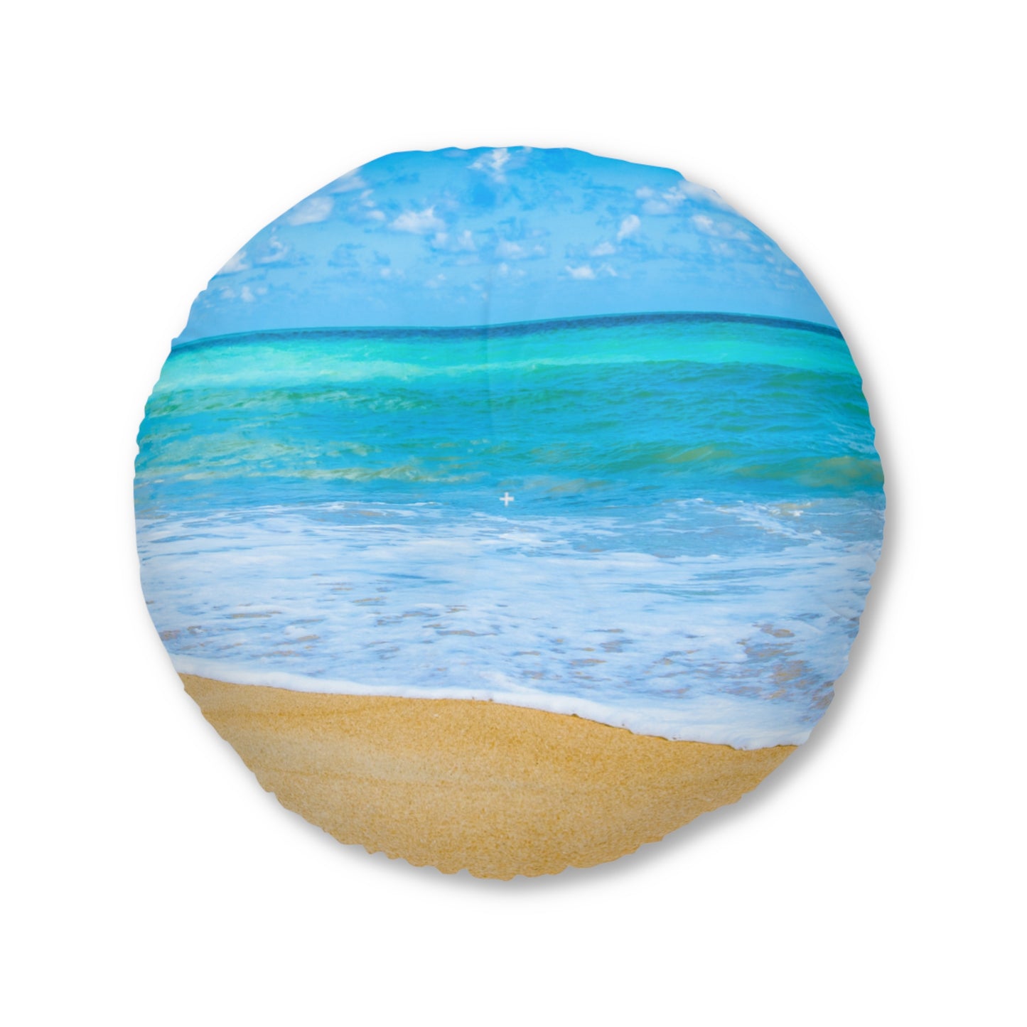 Limited Edition, Blue Beach Print Tufted Floor Pillow, Round Pillow, Living Room Cushion, Home Decor Pillow