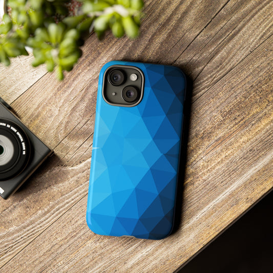 Geometric Blue Protective Phone Case, Cool Phone cover,  Dual Layer Case, Open Ports for Connectivity, Glossy, Matte, Attractive Blue Mobile Case