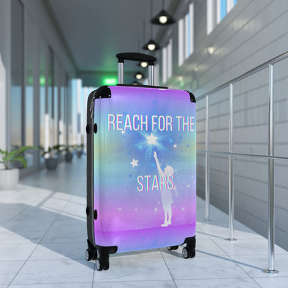 Suitcase with motivational quote "Reach for the stars"