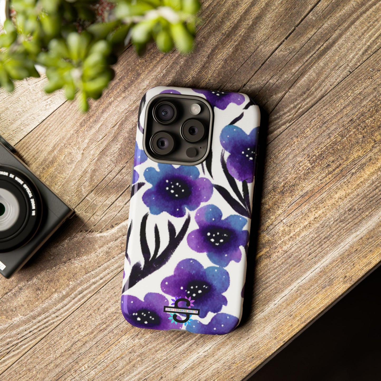 Purple Watercolor Floral Tough Case — Protective Galaxy Flower Phone Cover