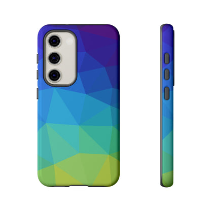 Geometric Gradient Tough Phone Case — Blue Green Polygon Design