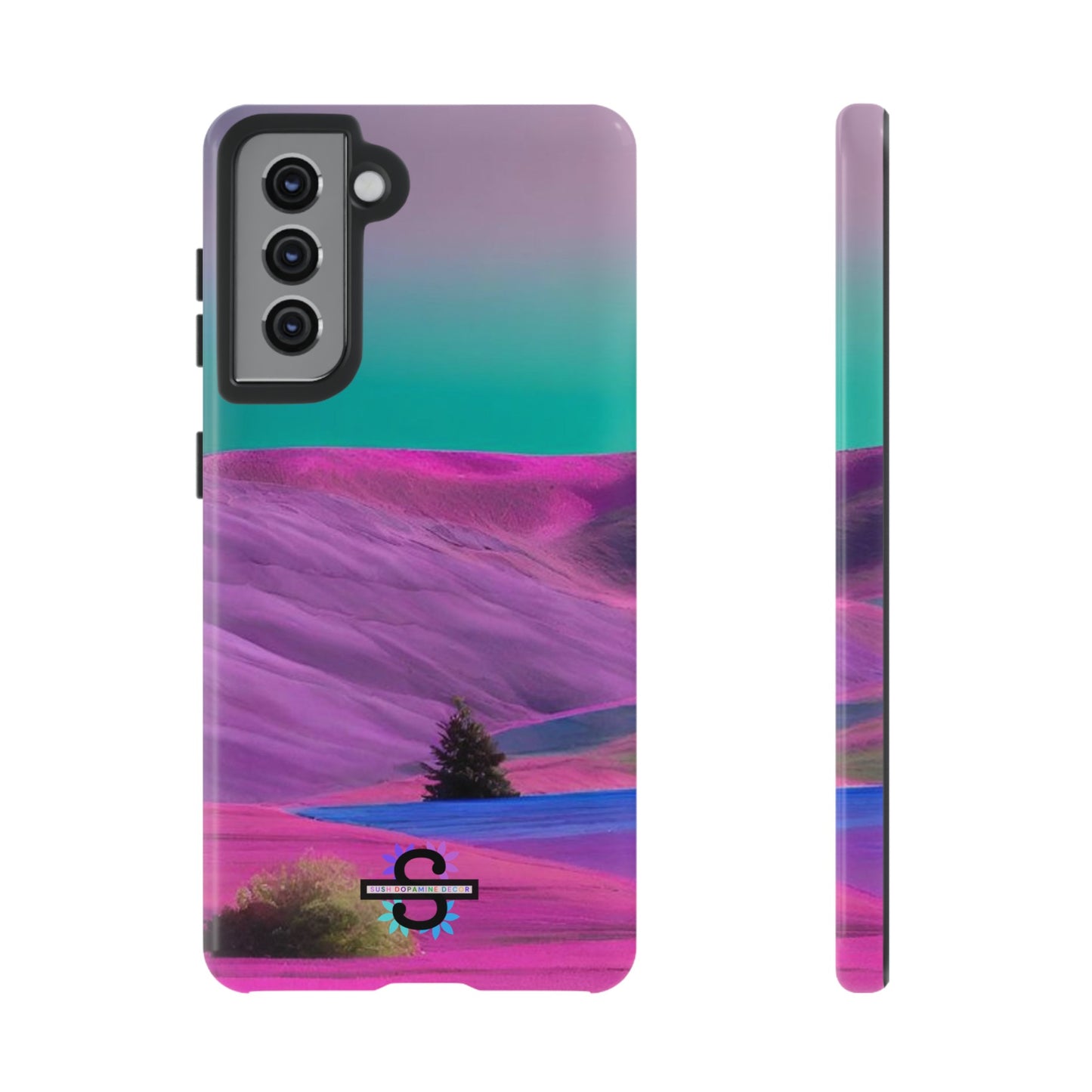 Tough Phone Case - pink purple green blue landscape