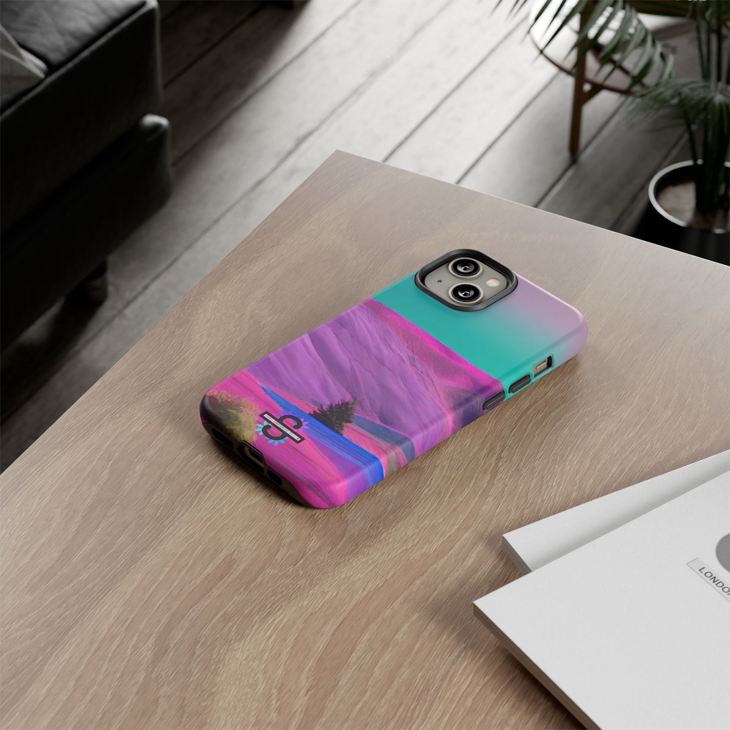 Tough Phone Case - pink purple green blue landscape