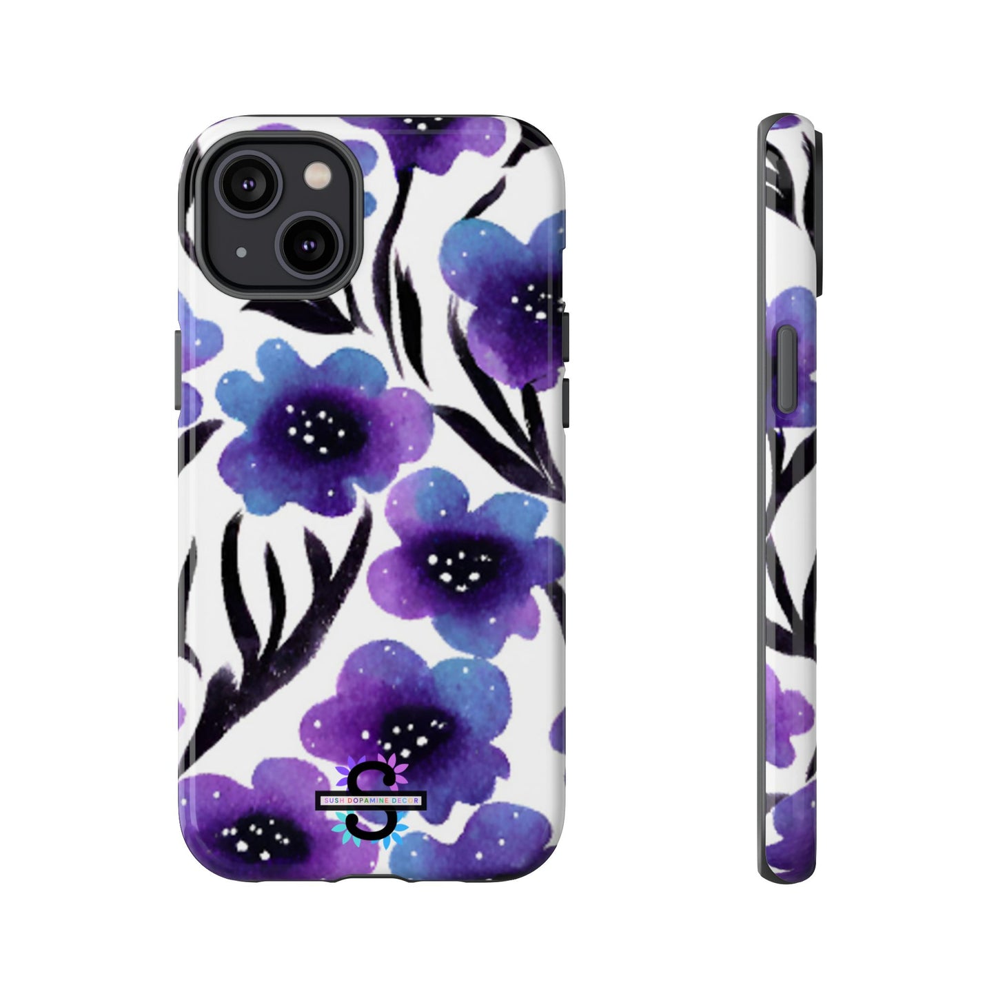 Purple Watercolor Floral Tough Case — Protective Galaxy Flower Phone Cover