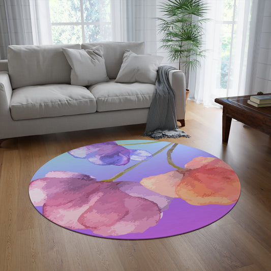 Purple Blue Gradient Colorful Round Rug, Floral Print Carpet, Home Decor Rug