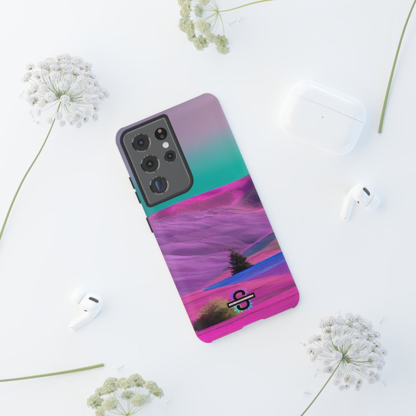 Tough Phone Case - pink purple green blue landscape