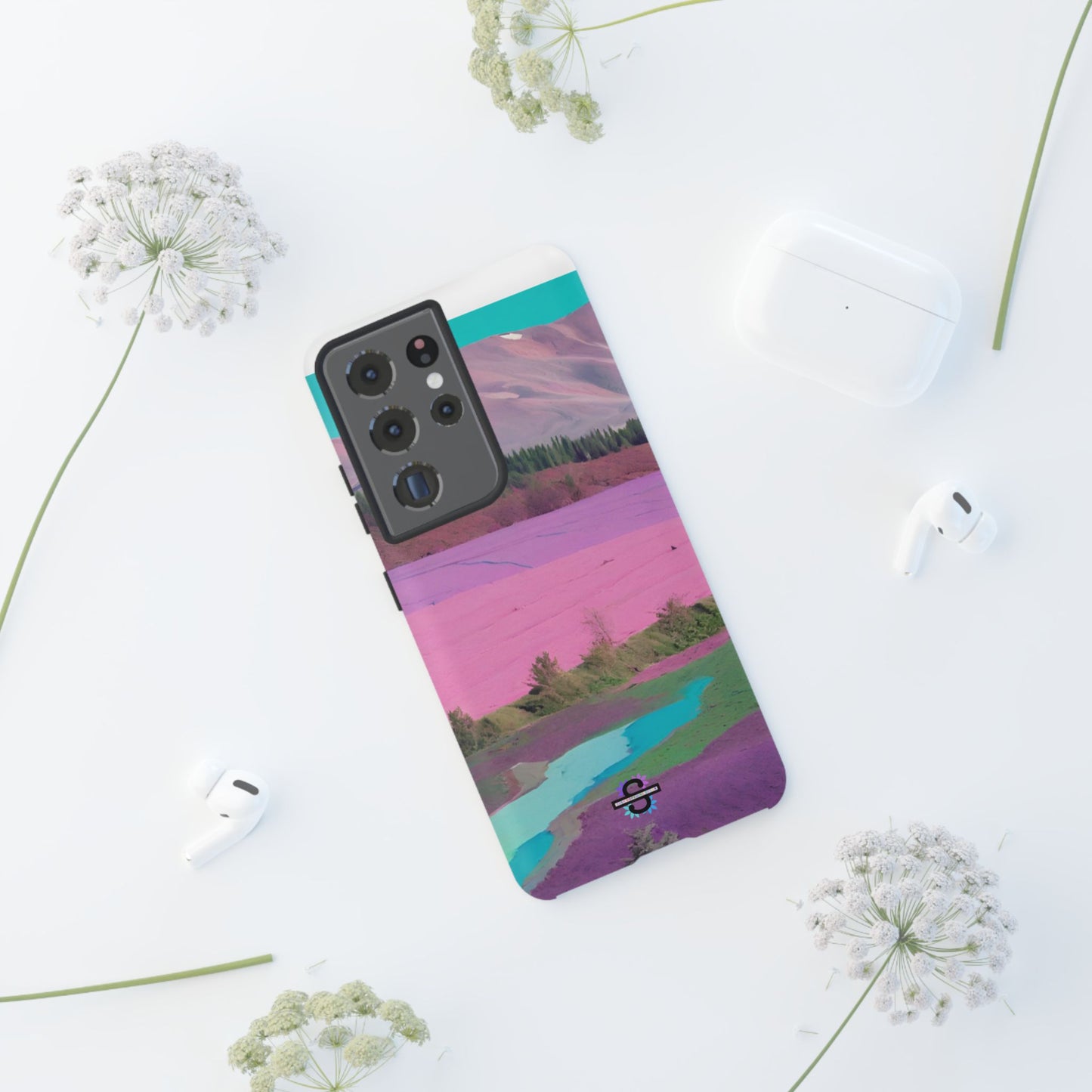 Hard Phone Case, Pink Landscape Design, Dual layer case for Extra Durability and Protection, Glossy or Matte Finish,