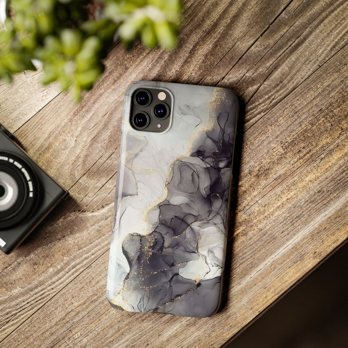 Slim Phone Cases, Black Marble Design