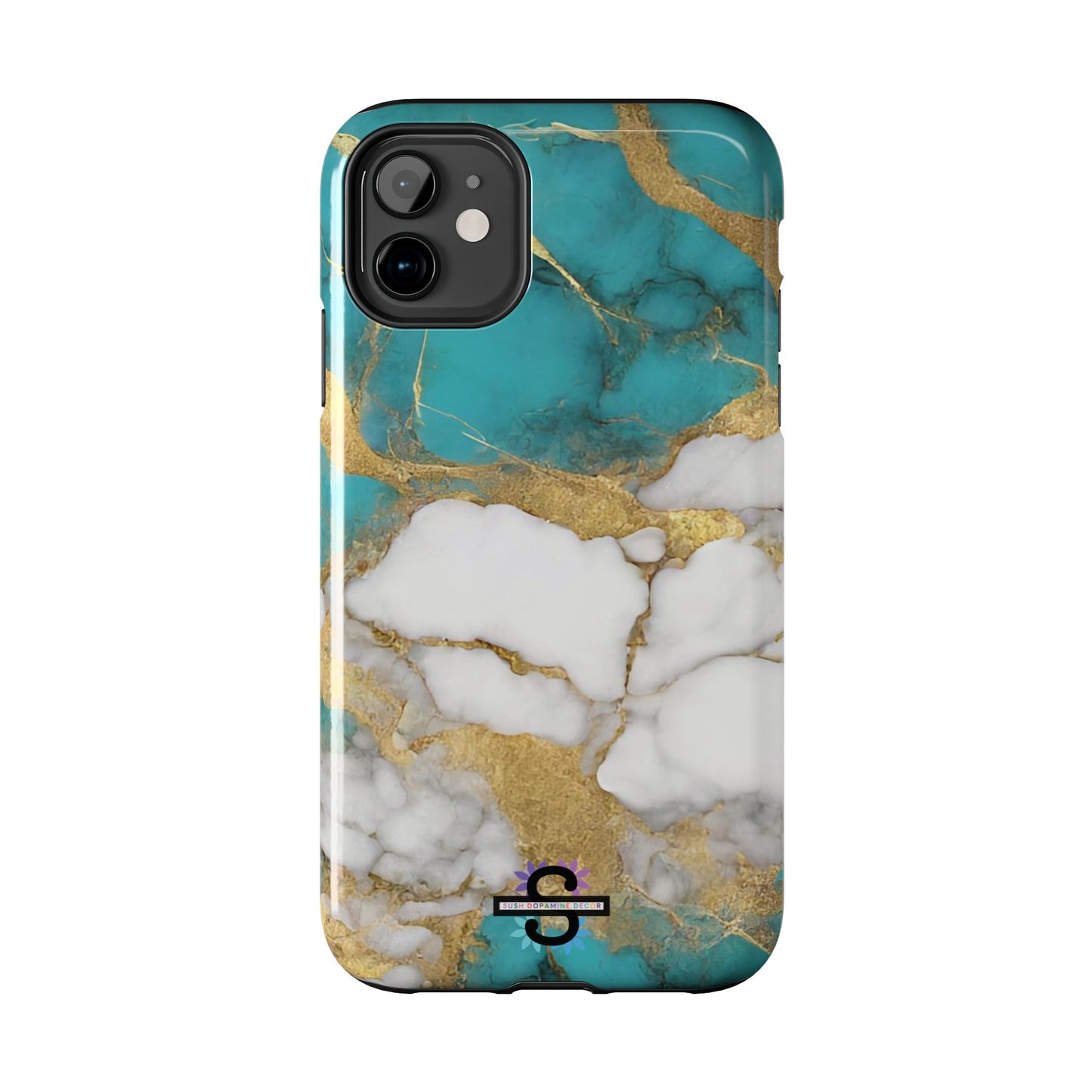 Turqoise Drop Print White Gold Tough Phone Case