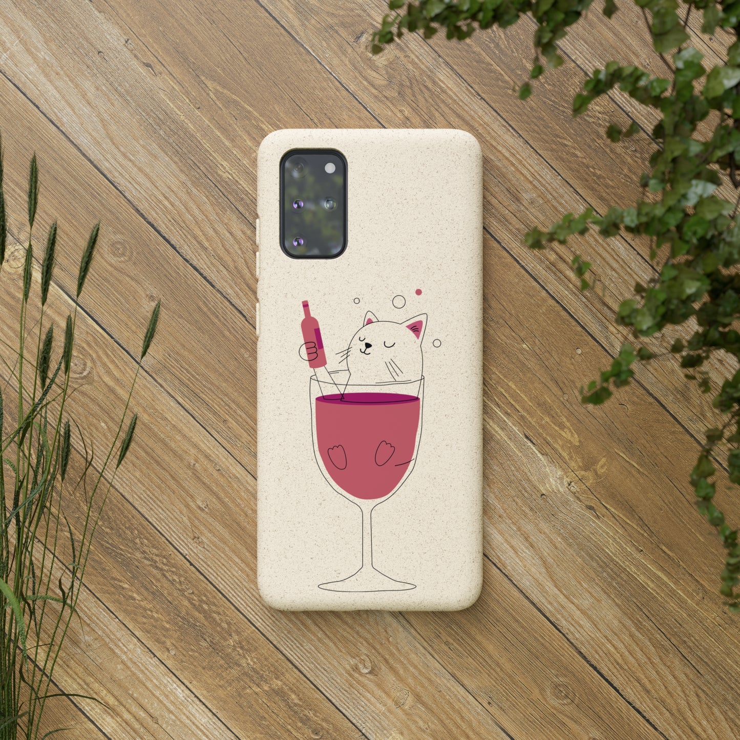 Chat dans un verre à vin - Mobile biodégradable écologique | Étui pour téléphone