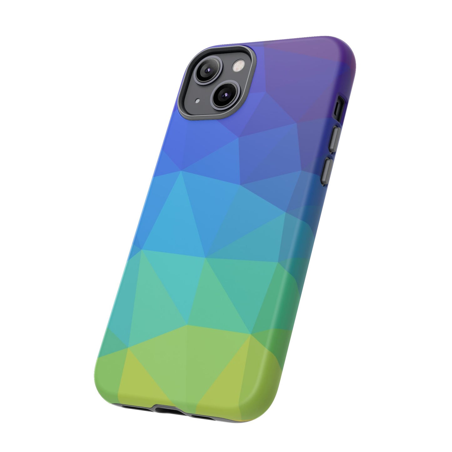 Geometric Gradient Tough Phone Case — Blue Green Polygon Design
