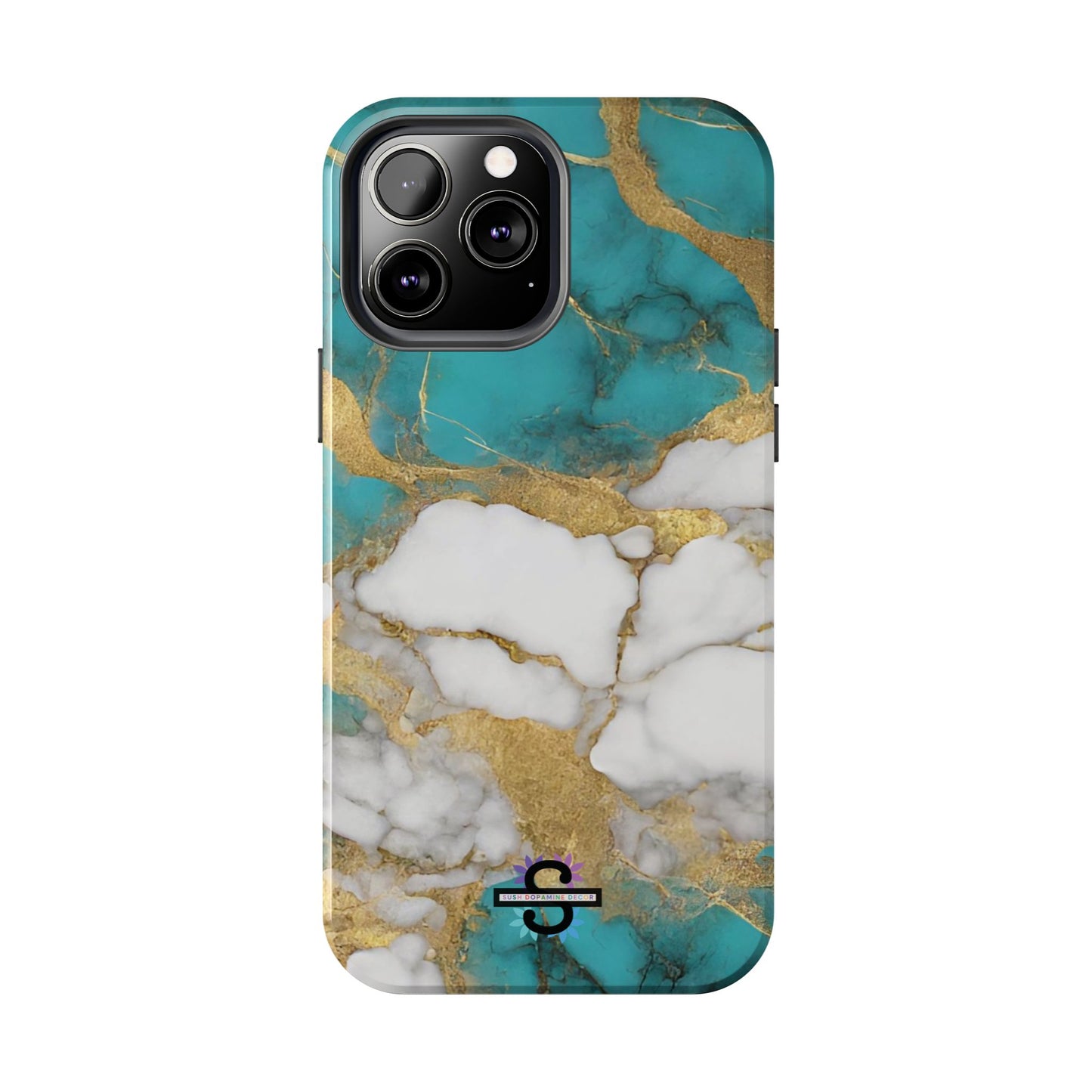 Turqoise Drop Print White Gold Tough Phone Case