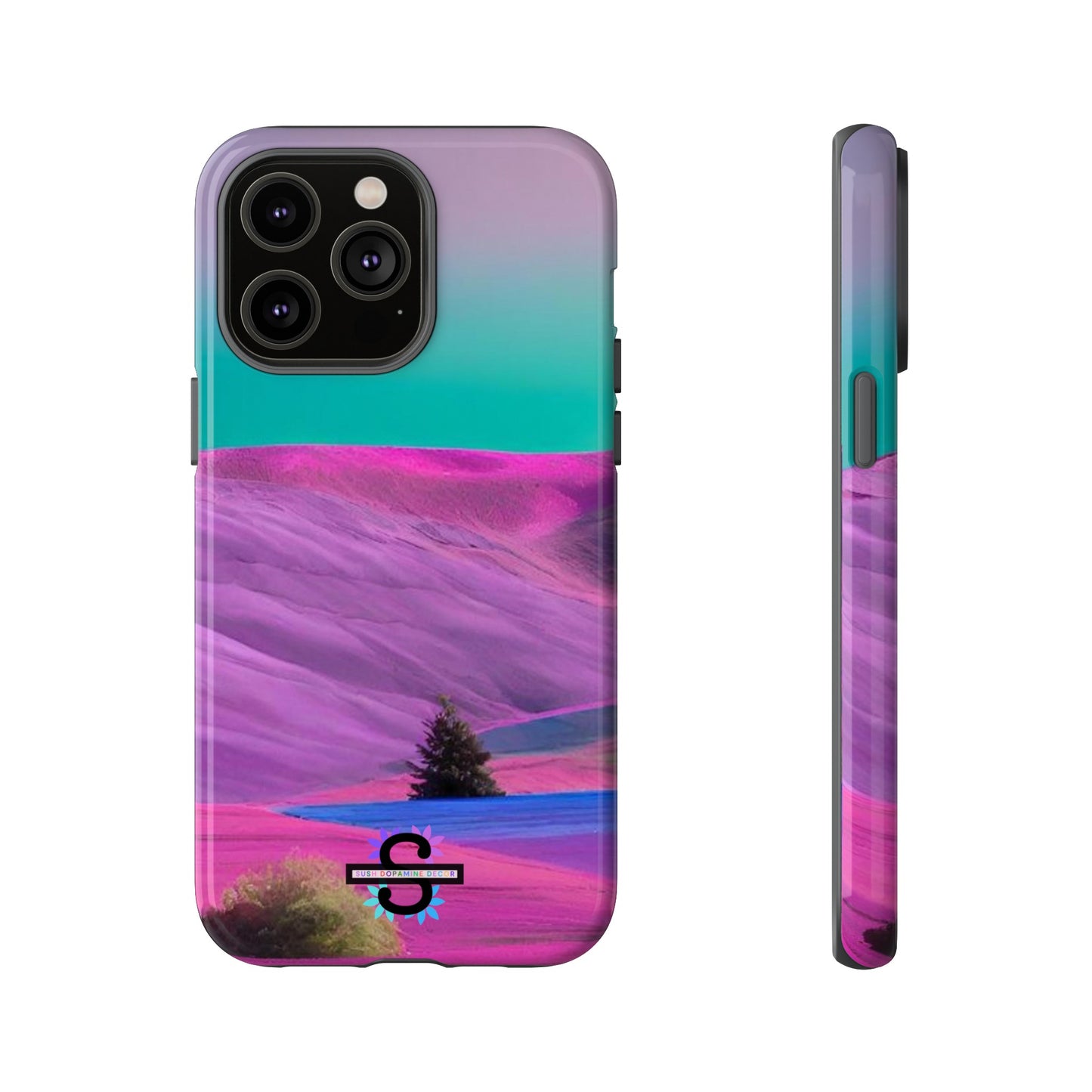 Tough Phone Case - pink purple green blue landscape