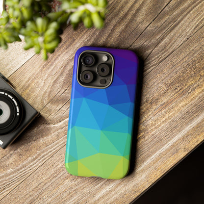 Geometric Gradient Tough Phone Case — Blue Green Polygon Design