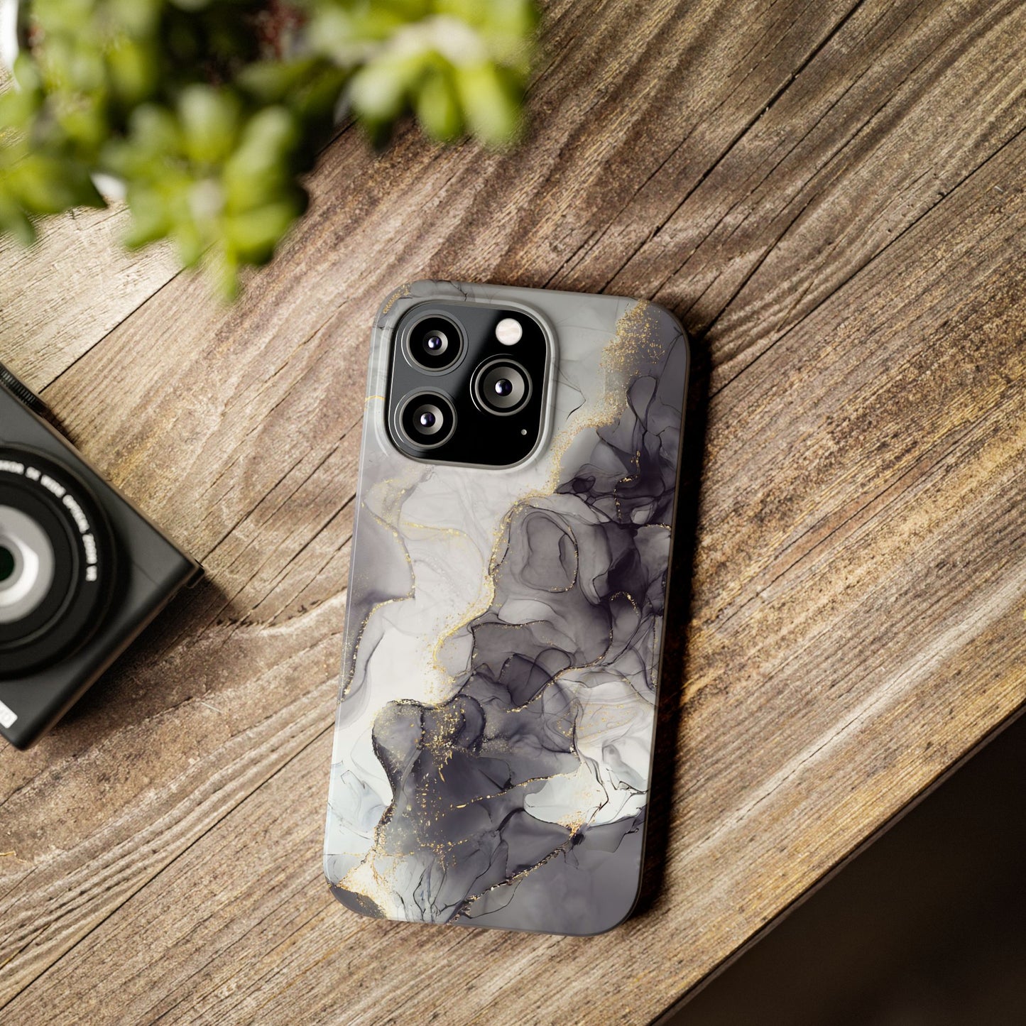Slim Phone Cases, Black Marble Design