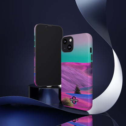 Tough Phone Case - pink purple green blue landscape