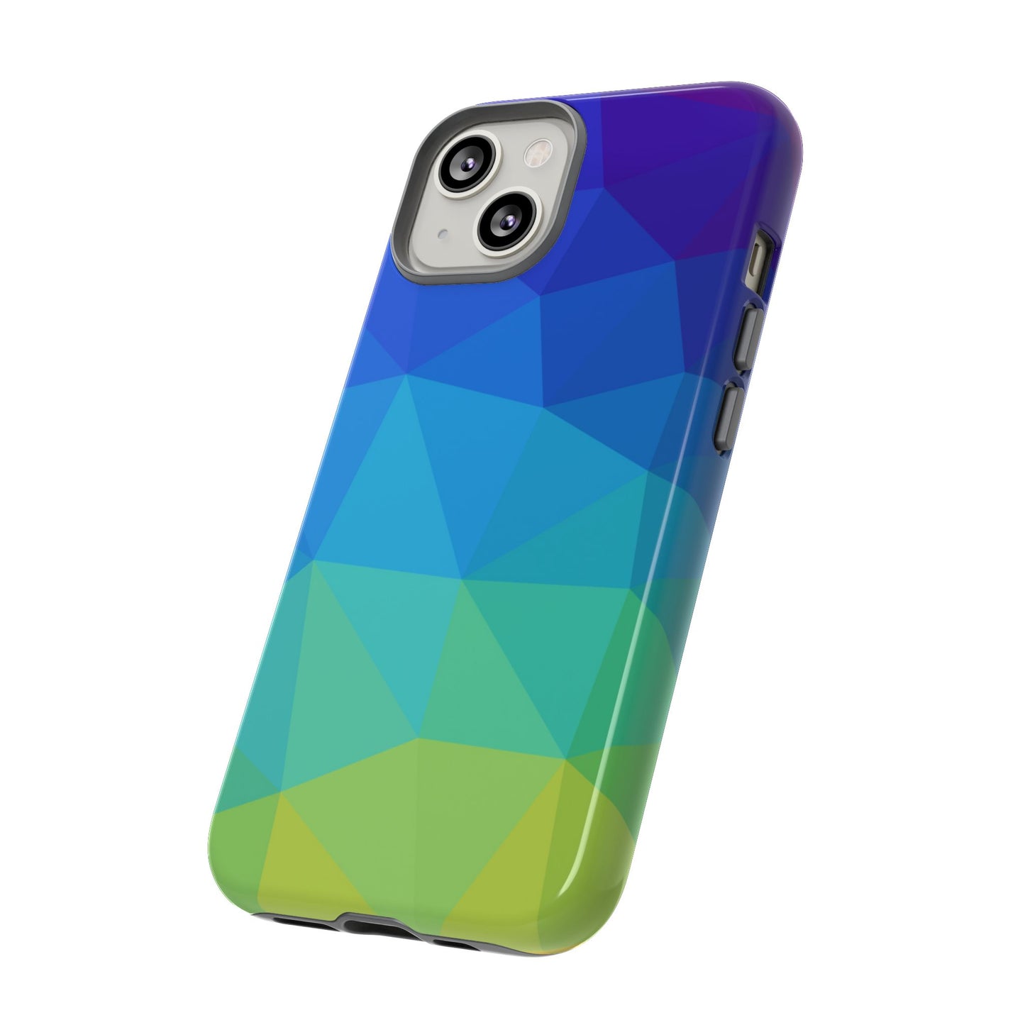 Geometric Gradient Tough Phone Case — Blue Green Polygon Design