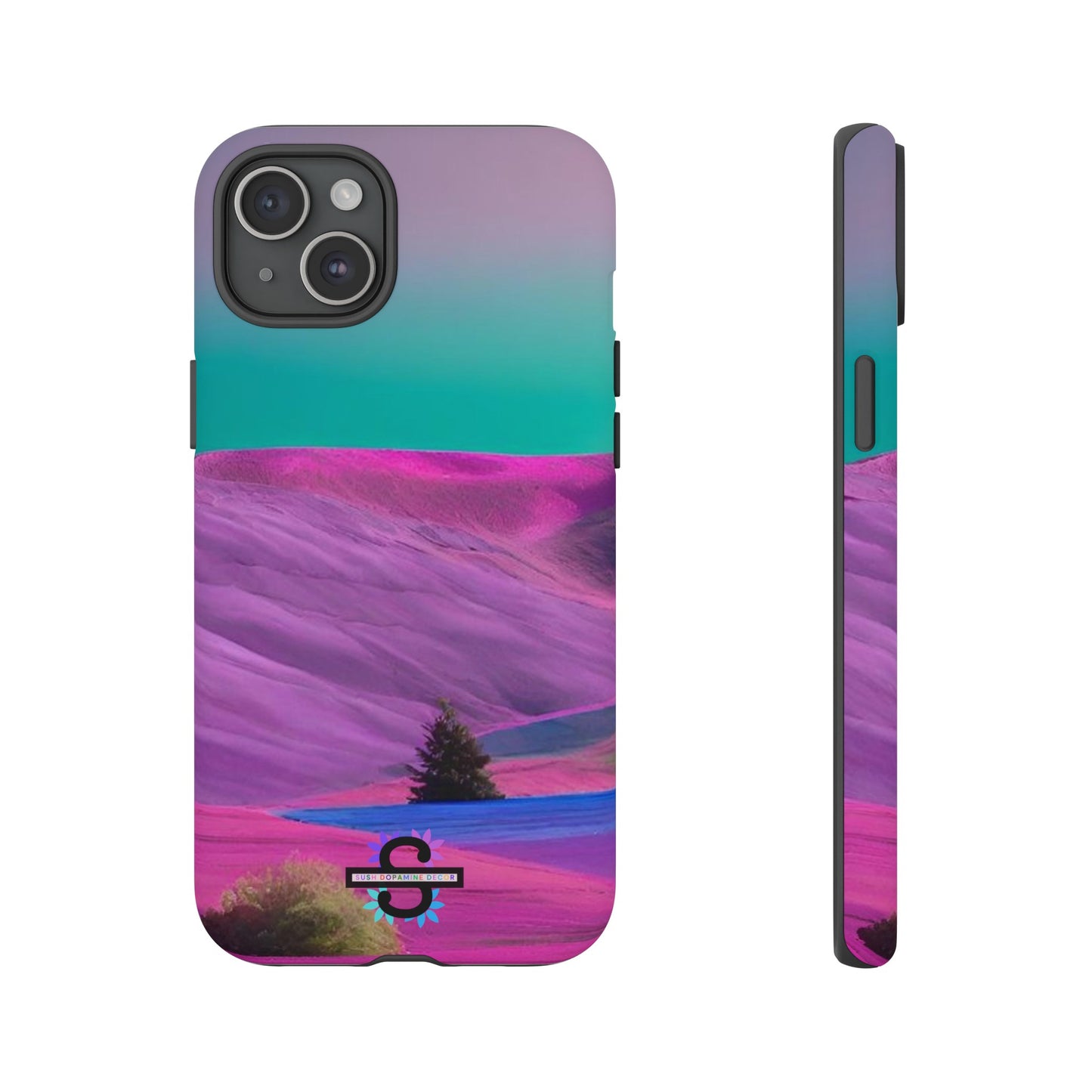 Tough Phone Case - pink purple green blue landscape