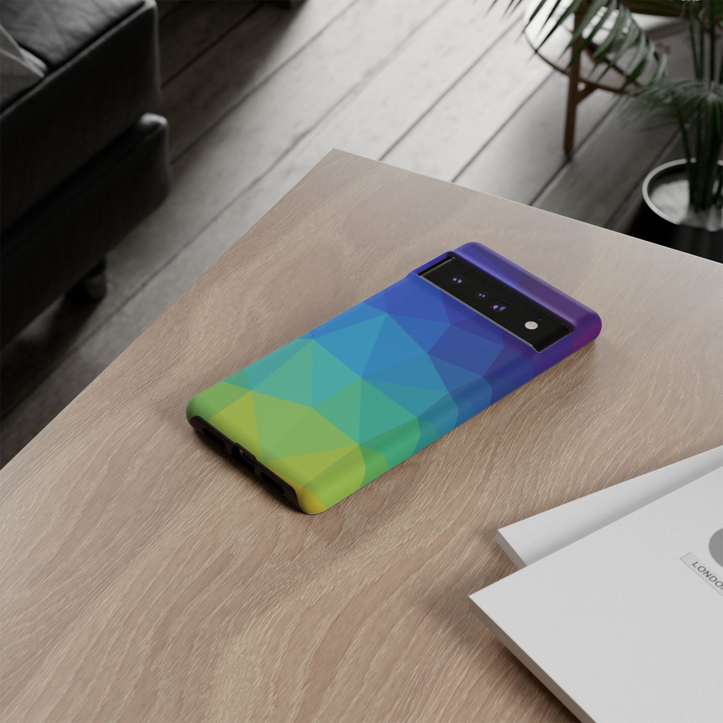 Geometric Gradient Tough Phone Case — Blue Green Polygon Design