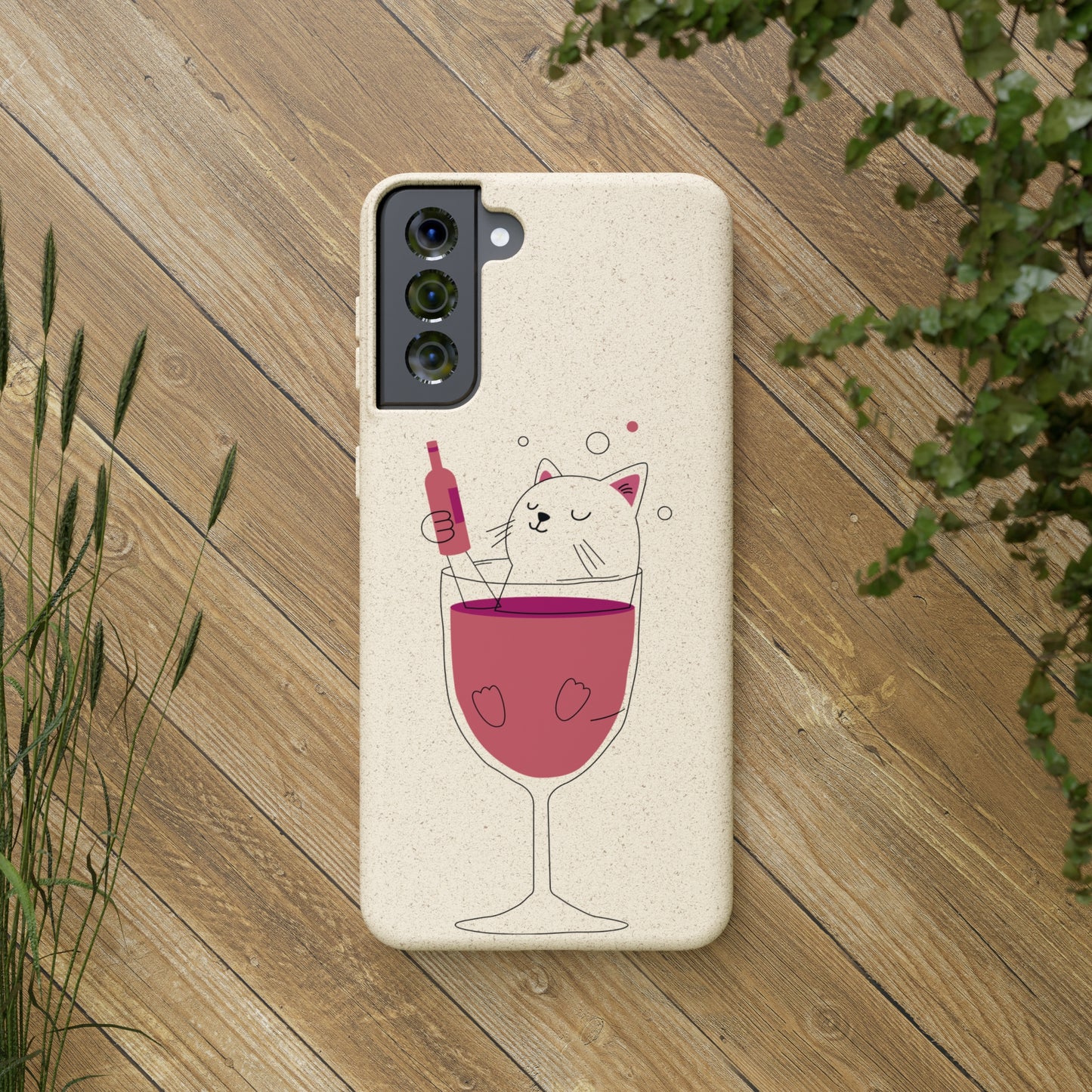 Chat dans un verre à vin - Mobile biodégradable écologique | Étui pour téléphone