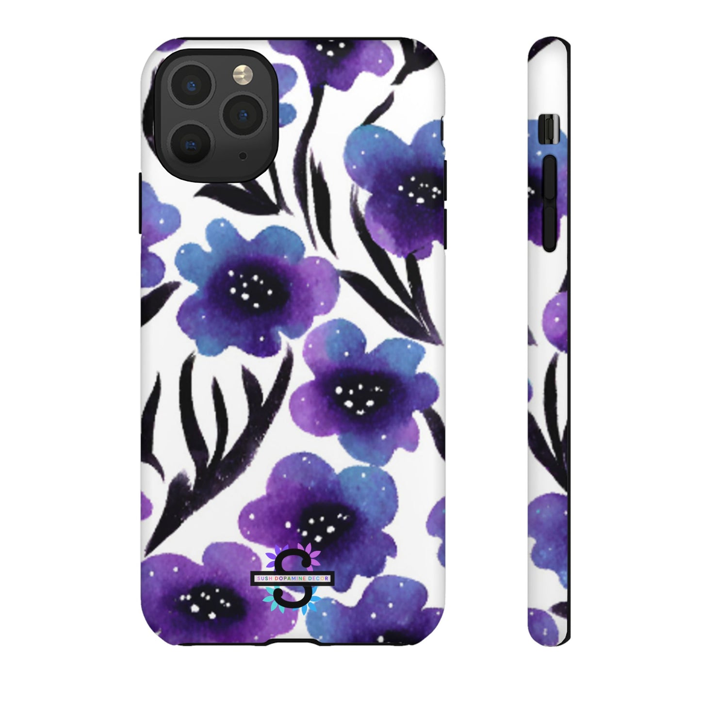 Purple Watercolor Floral Tough Case — Protective Galaxy Flower Phone Cover